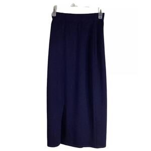 ST John Basics Navy Maxi Skirt 100% Wool Santa Knit Slit back Modest Size 2